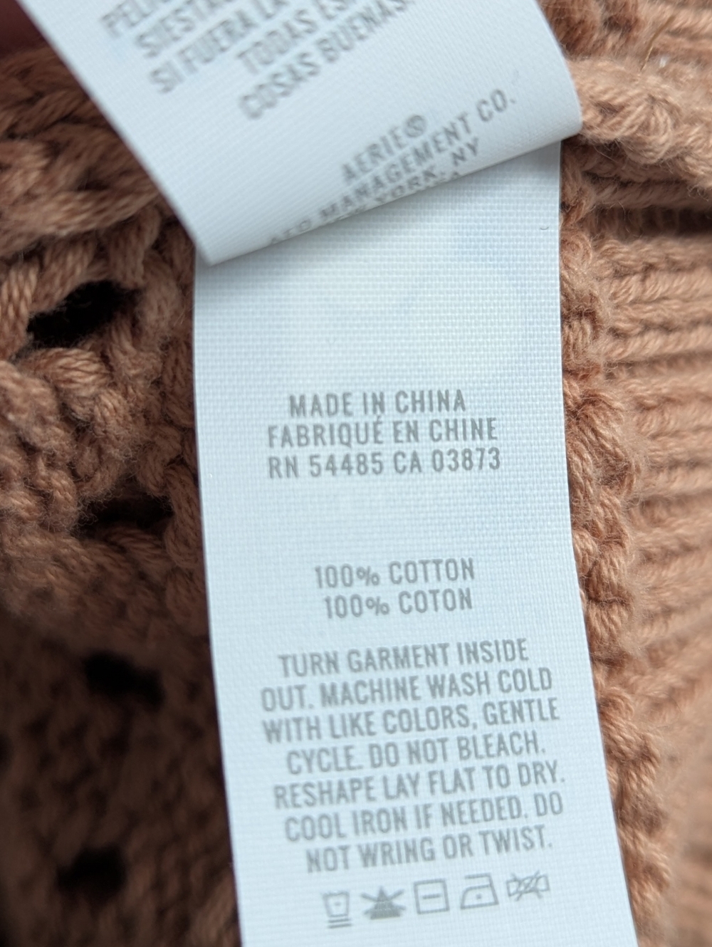 Aerie Open Knit Oversized Polo Sweater in Brown/Tan 100% Cotton Size XL NEW NWT - Picture 8 of 8